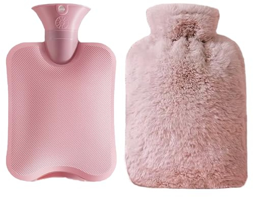 SHUOHONG Bouillotte Eau Chaude Moelleuse, 2L Grande Bouillotte Regles Douloureuses, Housse en Peluche Moelleuse et Douce, Main/Ventre/Cou pour Soulagement de La Douleur & Nuits Chaudes Cosy (Rose)