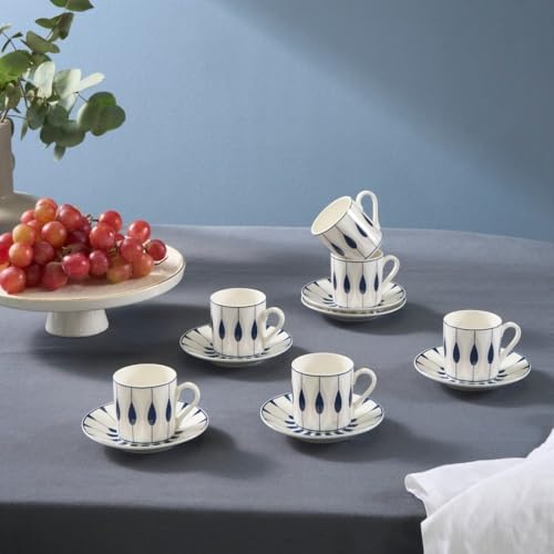 KARACA Ahenk - Set di 12 tazzine da caffè e piattino in porcellana Bone China, 80 ml, design elegante multicolore