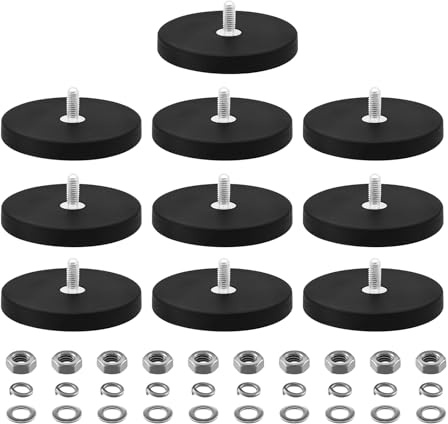 Imanes de neodimio engomados, 10 unidades, con rosca de 43 mm de diámetro, con rosca exterior M6, 8,5 kg, fuerza de sujeción, sistema magnético, base de montaje para tiras de luz, vehículos y lámparas