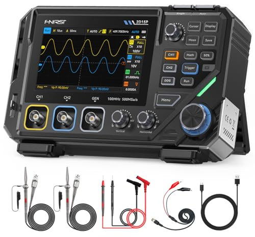 FNIRSI 2D15P Osciloscopio Digital de 100 MHz, Multímetro, Generador de Señales DDS, 3 en 1, 2 Canales, Multímetro Automotriz, 19’999 TRMS, Muestreo de 500MS/s, Pantalla Táctil de 4,3