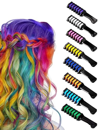 HZAOPZE 8 Colores Tiza de Pelo, Hair Chalk Peine de tiza para el pelo,tizas para el pelo, para niños, para Navidad, cumpleaños, fiestas, regalos para niñas y niños a partir de 4 años