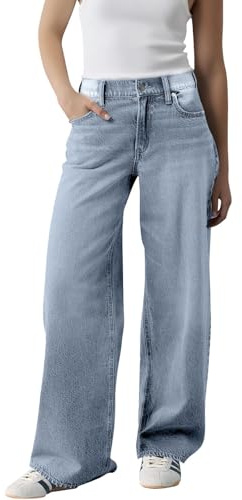 High Waist Stretch Jeans Baggy Jeans for Women UK Casual Stretch High Waisted Denim Trousers Fashion Straight Wide Leg Jean with Pockets Loose Fit Y2K Boyfriend Pants for Outdoor Office Light Blue