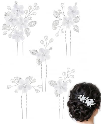 LONZIKP 5 Pièces Accessoires Cheveux Mariage Argent - Set Épingles & Pinces Strass Perles Fleurs Cristal pour Mariée, Demoiselles d'Honneur & Fêtes