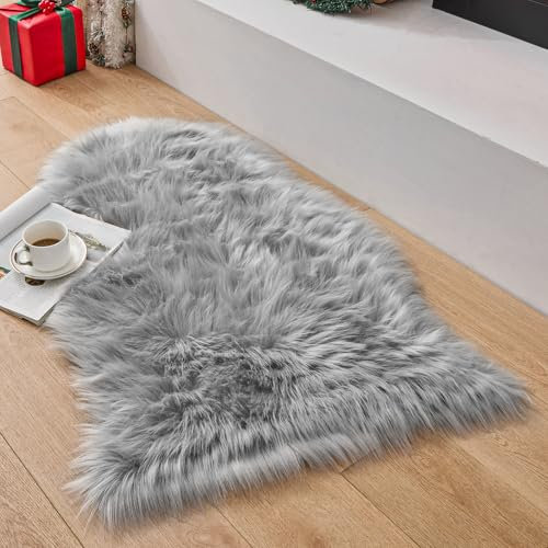SXYHKJ Piel de Cordero Oveja/Sheepskin Rug Cordero, imitación mullida Alfombras imitación Piel sintética,para salón Dormitorio baño sofá Silla cojín (Arco 50x80cm, Gris)