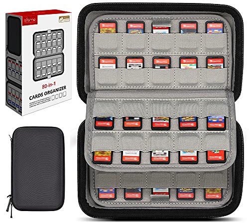 sisma 80 Switch Game Case Compatible with Nintendo Switch/Switch 2 Games or PS Vita Cartridges, Hard Shell Game Card Holders Organiser Storage Case Carrying Bag Black