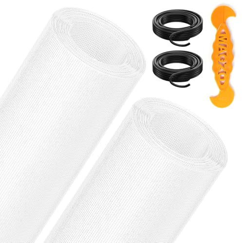 2PACK MAGZO Window&Door Screen Replacement Kit, 48''W x 99''L, with Retaining Spline (Total 65.6 FT) and Press-in Installation Tool, Scratch-Proof Polyester, Screening Roll Repair for DIY/Porch, White