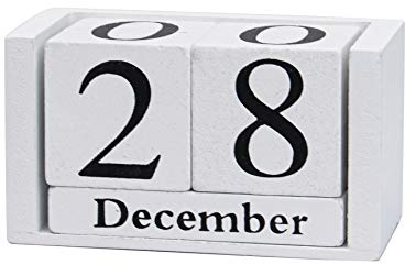 AUEAR, Wooden Block Perpetual Desk Calendar Desktop Cube Rustic Chic Number for Home Office Decoration (White, 1 Pack)