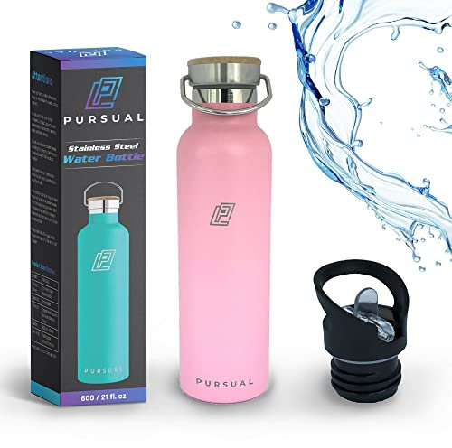 PURSUAL Stainless Steel Water Bottle - BPA Free, 600ML Metal Water Bottles - Thermal Water Bottles - Leakproof Insulated Bottles - Metal Drinks Flask for Kids, Gym, Running, Travel