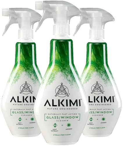 ALKIMI Glass & Window Cleaning Spray, Pack of 3 – Powerful Cleaning, No Harsh Chemicals, with Natural Mint Extract & Aniseed