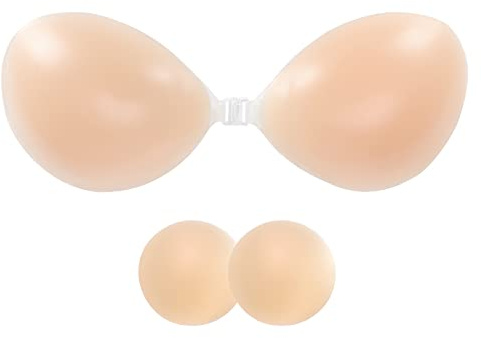 HILRITORI Adhesive Bras Silicone Invisib Strapless Bra Women's Push Up Chest Stickers Nipple Covers Underwear Bra (as1, Cup_Band, a, 28, 38, A) Nude