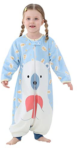 TMEOG Saco Dormir Bebe con Pies TOG 1.5 Pijama Manta Saco Bebe Ropa Pelele Dormir con Cremalleras Pijamas Enteros de Manga Larga para Bebé Niña Niño 1-6Años(Oso Polar,1-3años)