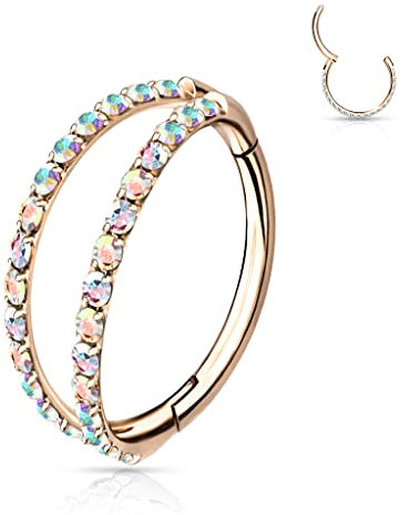 Piercing Ohr Helix Conch Clicker Ring Zirkonia Titan Gold Silber Rosegold in 8mm und 10mm und 1,2mm Stabstärke (8mm, Roségold)