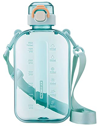 SEASEVEN Flat Water Bottle 750ML for Gym,School Office(Flat Green) | Drinks Bottle,26oz Water Bottles with Time Markings,Girls Boys Waterbottle Leak-Proof & Bpa-Free for Outdoor