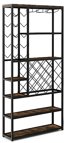 GYMAX Portabottiglie di Vino, Cantinetta Vino con Portabicchieri, Scaffale per Bottiglie di Vino con Portaoggetti, in Stile Vintage per Cucina e Sala da Pranzo, 81 x 23 x 166 cm