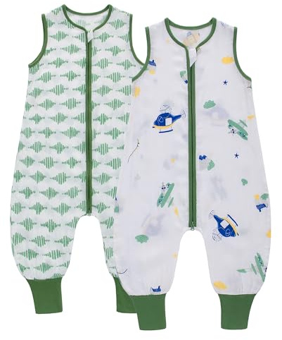 LAT Gigoteuse d'été à Pieds 2pcs Sac de Couchage pour Bébé 0.5 tog Gigoteuse avec Jambes Sans Manches Turbulette Ete pour Garçon Fille, Longeur 65 cm, 3-12 Mois (Avion + Rayure)