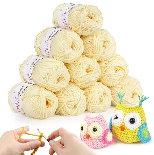 Crochet Yarn 10Pcs x 25g Yellow Knitting Cotton Yarn Wool for Crochet Kits for Beginners Adults Yarn for Crochet Knitting and Crafts-Baby Yellow