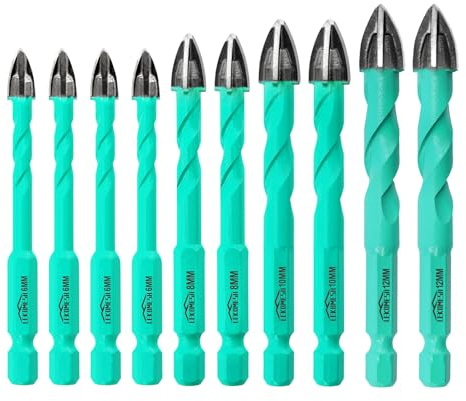 LEKOMESH Punte per Gres Porcellanato - Set 10 Pezzi Punte Trapano Diamantate 6mm*4+8/10/12mm per Legno, Plastica, Muratura, Attacco Esagonale a Cambio Rapido