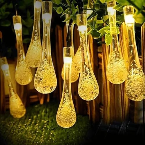 Blendend Guirnalda de luces solares, 2m + 10m, blanco cálido, decoración exterior, ilumina jardines y terrazas, crea ambiente acogedor.
