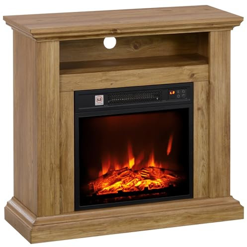 HOMCOM Cheminée électrique, Effet Flamme 3D, Chauffage 1800W, luminosité réglable, télécommande, minuterie, cheminée décorative, sécurité renforcée, 81,5 x 30 x 76,2 cm, Brun Effet Bois