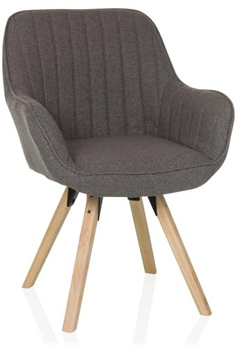 hjh LIVING Chaise de Salle à Manger pivotante Scandi Soft Chaise à accoudoirs avec Pieds en hêtre, confortablement rembourrée, Tissu Gris foncé