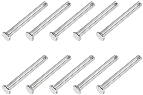 PATIKIL Perni a Testa Piana a Foro Singolo 10 Pezzi Perno Testa Piatta in Acciaio Inossidabile 304 per Serratura a Spina per Sistemi Cardini, Argento, 6 x 55mm