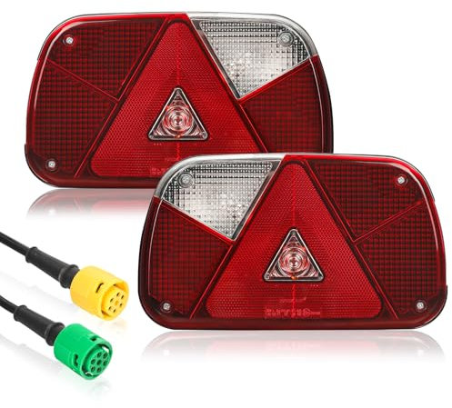 AOHEWEI Trailer Tail Lights Kit 12V Waterproof Rear Turn Signal Brake Reverse Fog Light Reflector with 2pcs 30cm Long 6 Core Cable for Lorry Caravan Truck Van Tractor