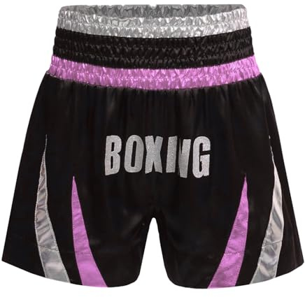 Runhomal Muay Thai pojke stridsboxningsshorts kickboxning MMA sport träningsshorts trosor, Rosa och silver, 7-8 år