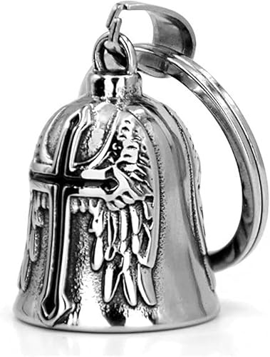 Fokroin Campana de motocicleta del ángel de la guarda，Timbre de acero inoxidable para motocicleta con anilla colgante, amuleto de la suerte para bicicletas, coches y motocicletas.