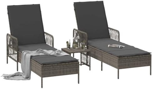 vidaXL Justerbar Solstol Set Grå Och Mörka Utomhusmöbler Fällbar UV Beständig Liggestol Med Kuddar För Patio, Balkong, Trädgårdsmöbler, Stol, Terrass, Däck, Poolside Chaiselong