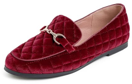 Feversole Mocasines cómodos y Modernos para Mujer, con Hebilla Acolchada, Zapatos Elegantes, Acolchado de Terciopelo Burdeos, 40 EU