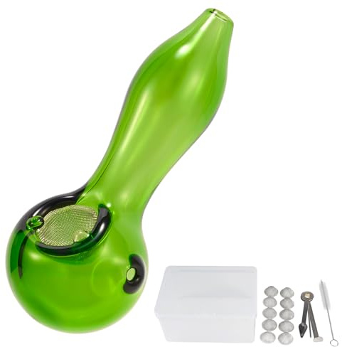 WANNTO Pipa compatta in vetro borosilicato, realizzata a mano, con strumento 3 in 1, filtri, spazzola e custodia, accessorio portatile per affumicare, colore: verde smeraldo