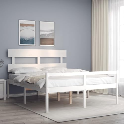 Genérico Cama Personas Mayores cabecero Madera Maciza Blanco 160x200 cm,Mobiliario,Camas y Accesorios,Camas y somieres,3195362