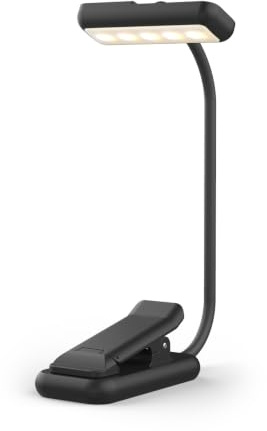 GRIFEMA Rechargeable Book Light for Reading in Bed, 3 Colour Modes, USB C | With 180° Rotating Head, 10 LEDs, Stepless Dimming, Silicone Clip and 800mAh Battery for Books, E-Readers and Travel