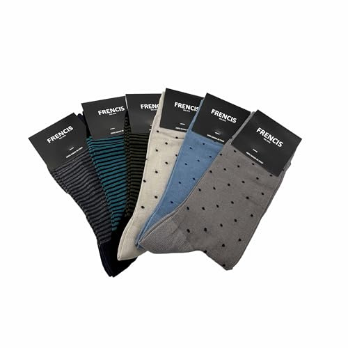 eMMe SQUARE - Calzini Uomo Cotone al Polpaccio – 6 Paia Fantasia Pois e Righe – Calze CORTE Traspiranti, Morbide e Resistenti – Eleganti e Casual – Multipack Elegante Uomo (Pois - Righe Chiari)