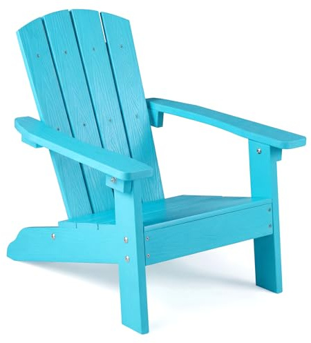 COSTWAY Chaise Adirondack Enfant en HIPS, Fauteuil de Jardin Extérieur avec Accoudoirs et Assise Ergonomique 105°, Charge 75kg pour 3-8 Ans pour Jardin Piscine Terrasse, 55,5x51x56cm (Turquoise)