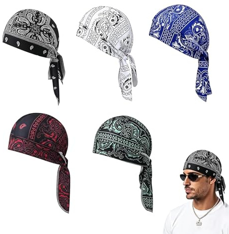 5 Pièces Bandana Homme Sport, Bandana de Cyclisme, Bonnet Sous Casque de Vélo Respirant, Bonnet Cyclisme Homme, Bandeau Sèche Rapide, pour Moto, Danse, Camping, Tennis