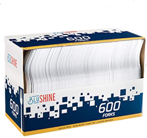BluShine [600 Pack] White Disposable Plastic Forks - Practical Cutlery for Parties, Lunches, Picnics, and Long Trips - Great for Meals, Desserts, or Appetizers