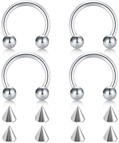 D.Bella Piercing in acciaio chirurgico al naso, al setto, al ferro di cavallo, al sopracciglio, al labbro, all'ombelico, con orecchini a forma di elica di 10 mm, con punte di ricambio