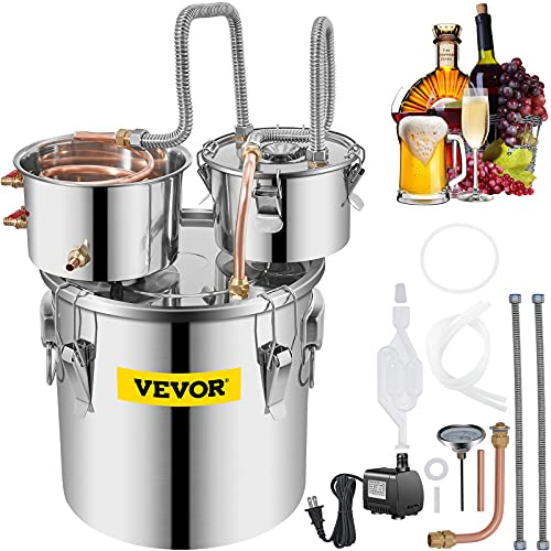 VEVOR La Caldaia per Acqua Distillata con Pompa Fusto Doppio da 19L/5GAL, Caldaia per Acqua al Chiaro di Luna, Distillatore d'Acqua Alcolica, Distillazione del Vino 19L/5GAL in Acciaio e Rame Rosso