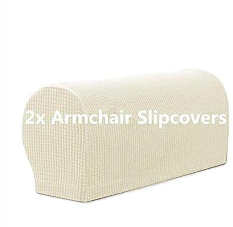 Stretch Armrest Covers 2 Pieces Soft Polyester Non-Slip Armchair Sofa Slipcover (Ivory White)