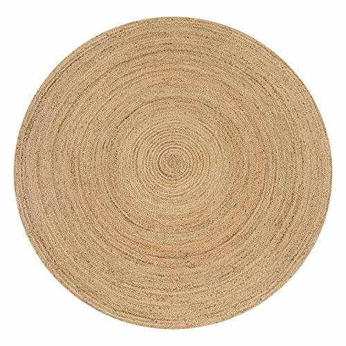 Jute Braided Area Rug, Natural - 4 Feet Round, Boho Neutral Rattan Circle Hand Woven Rugs for Living Room, Bedroom, Nursery, Kitchen, Indoor Use | Farmhouse Rustic Patio Floor Mat for Home Décor