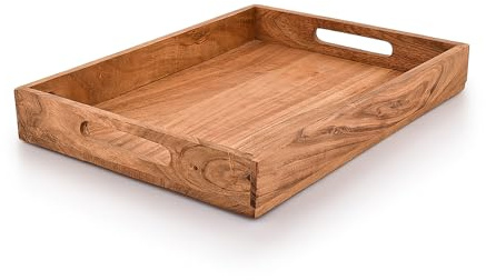 Kaizen Casa |Wooden Rectangular Serving Tray, Wood Plate, Tea/Drink Platter, Dinner Serving Tray, Snack Tray |Size_16 x 12 x 2” |Home Restaurants Coffee, Food, Breakfast, Dinner Décor