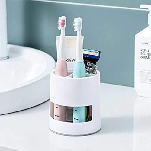 JIOUHM Portaspazzolino multiuso da bagno, porta spazzolino da denti, supporto per dentifricio, porta spazzolino elettrico (bianco)