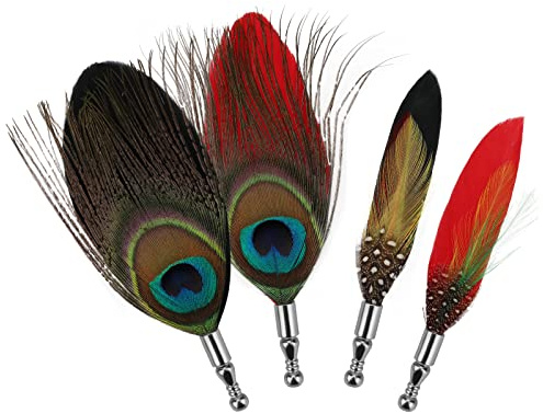 MWOOT 4 Pines Solapa para Novio, Plumón de Pavo Real para Traje de Boda, Ramillete Vintage, Broche