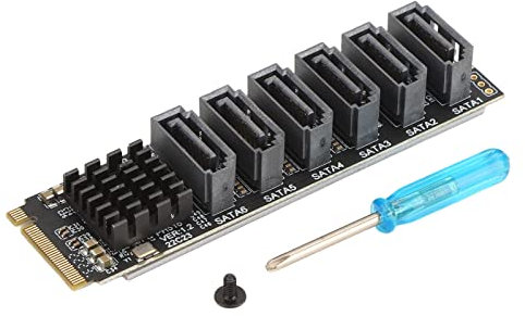 M.2 auf SATA3.0, Erweiterungskarte, 6 PortsSATA 3.0 Controller PCIe Erweiterungskarte für ASM1166 Chip, Adapterkarte PCIE3.0 X2 16 Gbit/s, SATA3.0 6 Gbit/s X 5 Unterstützt 6 SATA Geräte