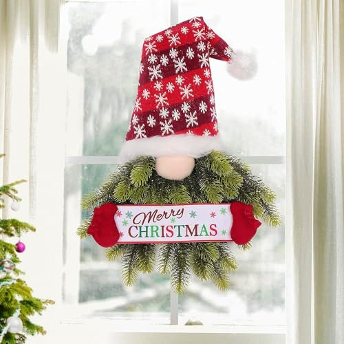 LATERN Weihnachts Zwergkranz, 70CM Weihnachtswichtel Aufhängen Kranz Künstlicher Kiefernfichtenkranz mit Schwedischem Tomte für Weihnachten Haustür Wand Fenster Kamin Dekoration