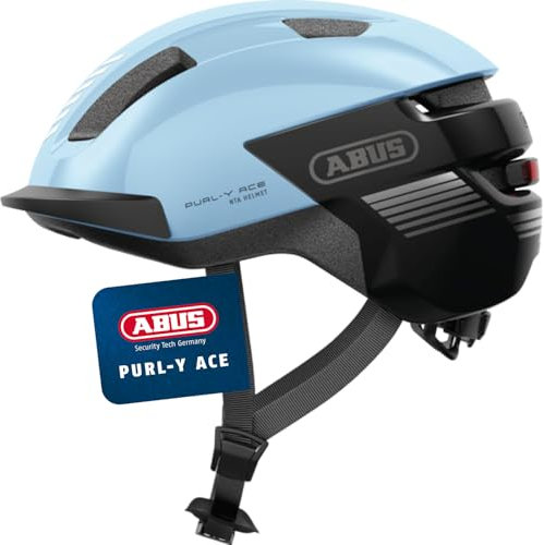 ABUS Fahrradhelm Purl-Y ACE mit LED-Licht – geeignet Fahrten auf E-Bike und S-Pedelec – Trendiger NTA-Schutzhelm für Erwachsene und Jugendliche – Hellblau, Größe S