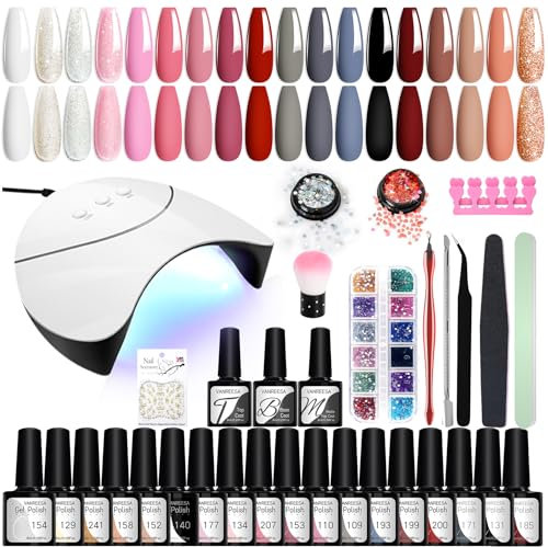 VANREESA Kit Semipermanente Unghie, 18 Colori Kit Unghie Gel Completo con Base Top Coat e Lampada U V Led Unghie 36W Regalo per Donne Set Manicure per Principianti