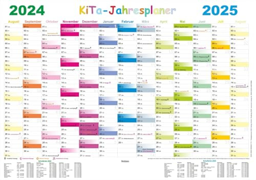 Kita-Jahresplaner 2024/2025: großer Wandplaner 70 x 100 cm, abwaschbar und beschreibbar durch Beschichtung
