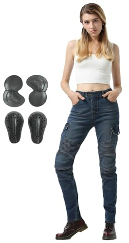 HULG Pantaloni Moto Donna,jeans Da Moto Slim Fit Da Donna Con Protezioni Per Ginocchia E Fianchi, Pantaloni Da Moto Skinny Elastici (Blue,M)